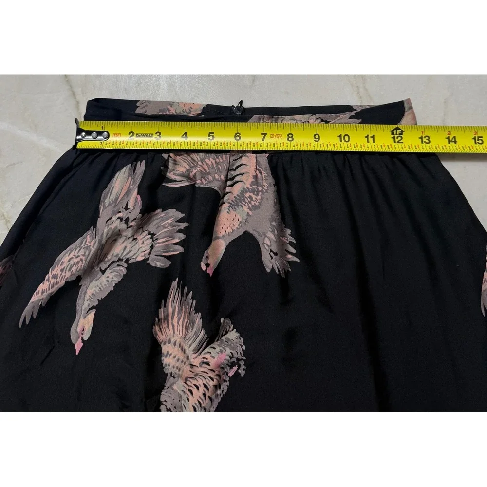 Tucker Gaby Basora Black Bird Print Silk Maxi Skirt Womens XS High Waist Boho